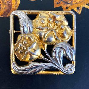 Vintage Danecraft Sterling brooch with gilded flowers and frame